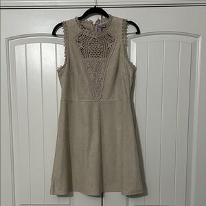 Alya Taupe Lace Detail Mini Dress